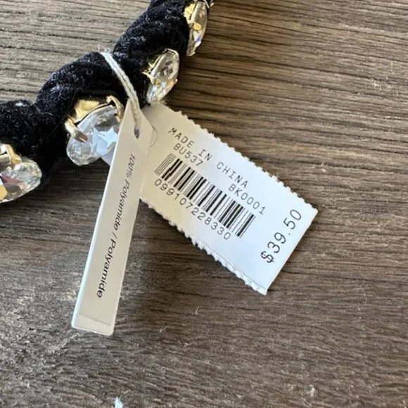 * J. Crew Black Velvet/Crystal Headband * New with tag - Picture 2 of 4